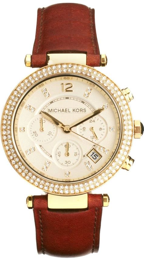 michael kors ladies brown leather strap watch mk2249|Michael Kors Women's Parker Gold Dial Brown Leather Strap .